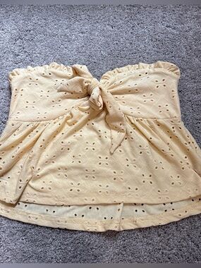 Strapless Eyelet Tie-Front Tube Top - Cream